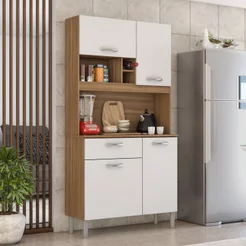 Cozinha Compacta 4 Portas 1 Gaveta Malta Branco/Amendola Touch Amendola Touch/Branco