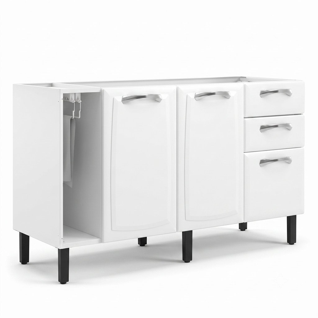 Balcão de Cozinha em Aço 3 Portas e 2 Gavetas com Toalheiro sem Tampo 140cm New Premium Itatiaia Branco · foto 2