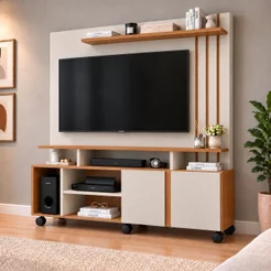 Estante para TV e Home Theater até 55 Polegadas 100% MDF 160CMX182,5cm 2 Portas Valência Branco Off White/Cinamomo