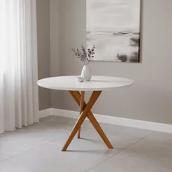 Mesa para Sala de Jantar Redonda 109cm com Vidro Cacau Marrom/Off White Off White