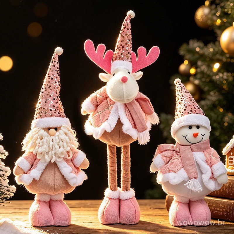 Novo boneco de boneco de neve retrátil, para uso em ambientes públicos, ideal para idosos, com lantejoulas cor-de-rosa, 
