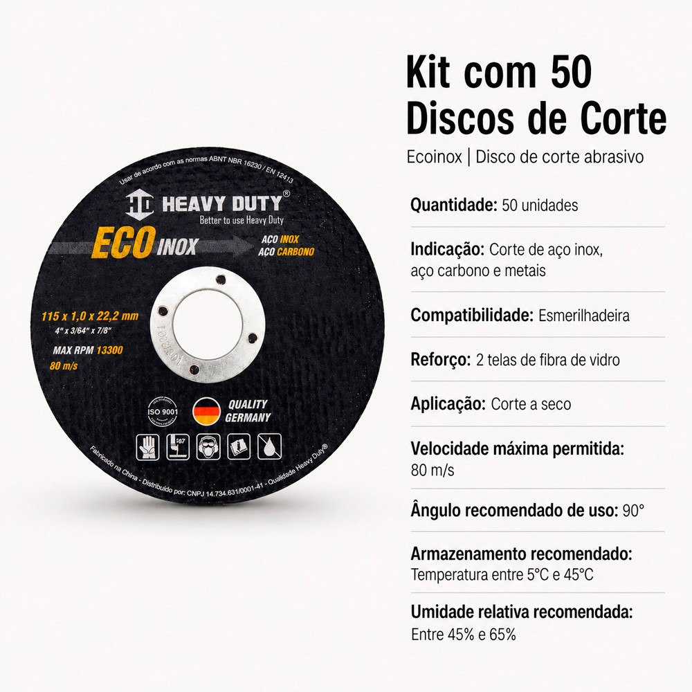 Kit 50 Disco de Corte Heavy Duty Eco Inox 115mm 13300 RPM 2 Telas Fibra de Vidro · foto 2