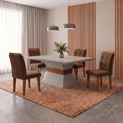 Conjunto Sala de Jantar Mesa e 4 Cadeiras Luísa Yescasa Animalle Chocolate/Off White/Imbuia