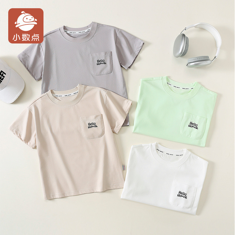 Pequenos pontos crianças puro algodão manga curta camiseta verão meninos meninas Casual em torno do pescoço solto topo