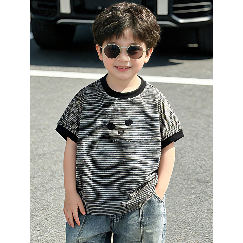 Meninos verão listrado camiseta 2026 novo estilo crianças versão coreana bonito de manga curta topo bebê verão roupas de