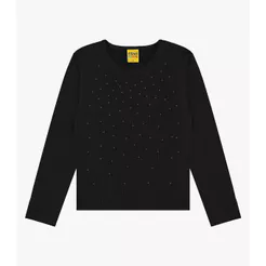 Blusa Manga Longa Com Aplicação Strass Rovi Kids Preto