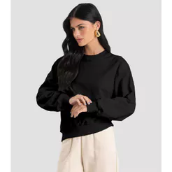 Blusão Feminino em Moletom Penteado Dianna Preto