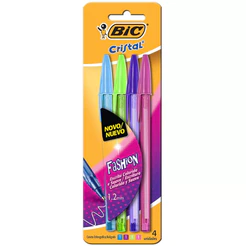 Caneta esferográfica Shimmers Fashion 1.2 AZ/VD/RX/RS com 4 unidades Bic