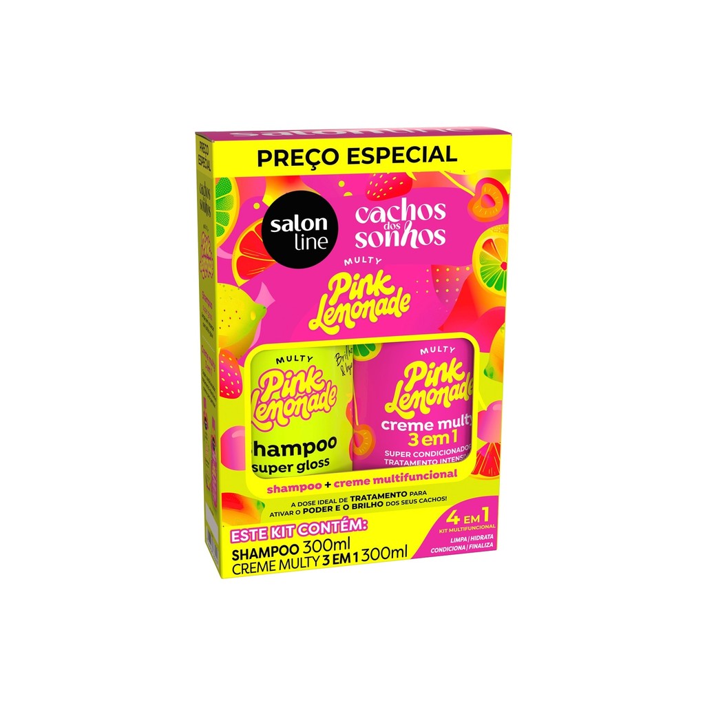 Kit Shampoo + Creme Multifuncional Cachos dos Sonhos Multy Pink Lemonade 300ml em Oferta na Shopee