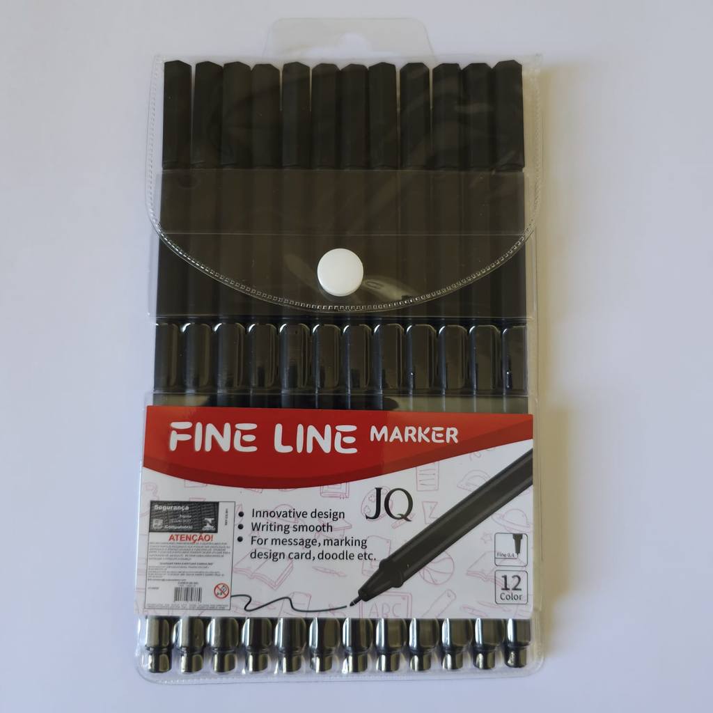 Caneta Fine Line  Preta Kit c/ 12 canetas Preta Ponta Fina 0.4 mm