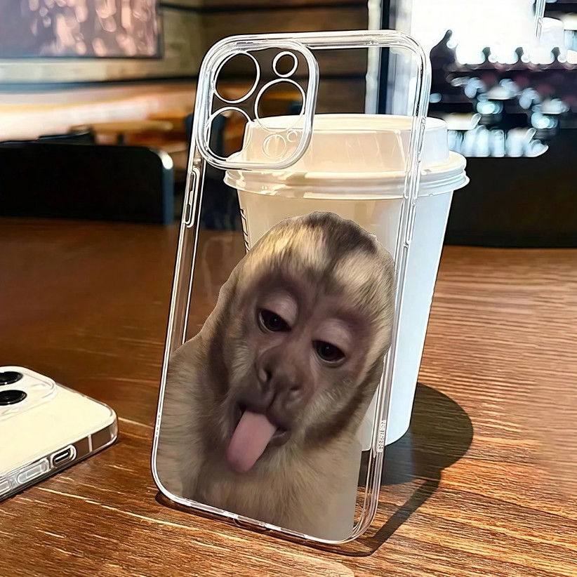 Capinha Capa Material transparente TPU Padrão de macaco IPhone XR 11 12 13 14 15 16 Pro MAX 14 15 16 Plus