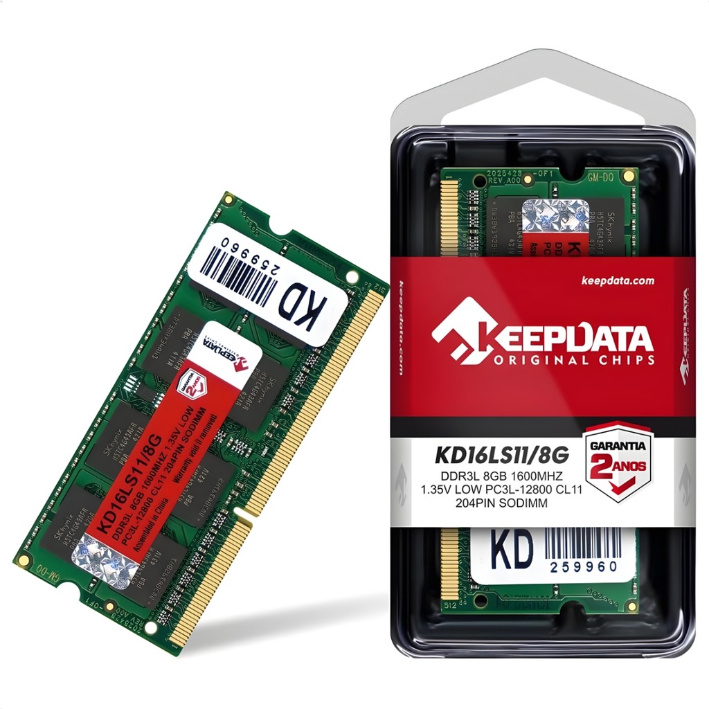 Memória Ram Para Notebook DDR3 8Gb 1600MHz Keepdata CL11 Low Voltage Verde KD16LS11/8G