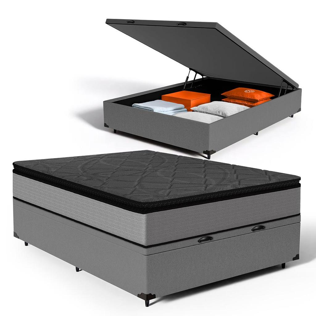 Cama Box Baú com Colchão de Molas Ensacadas Pillow Top UmaFlex Vitta Casal 138cm em Oferta na Shopee