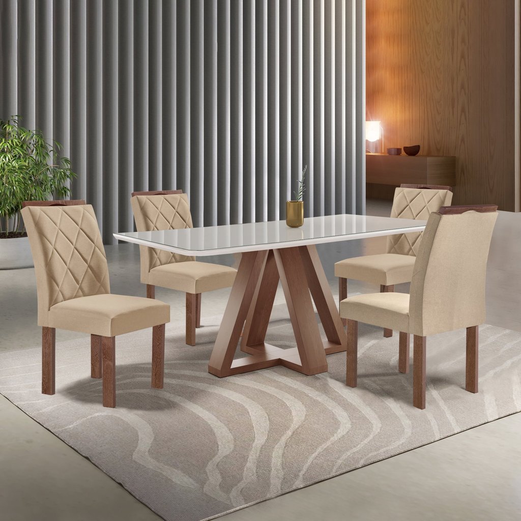 Conjunto Mesa Tampo Smart Plus Kyra 120cmx90cm 4 Cadeiras Arthus Chocolate/Off White/Suede Cru em Oferta na Shopee