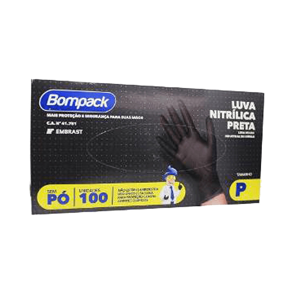 Luva Bompack Nitrilica Com 100 Preta P em Oferta na Shopee