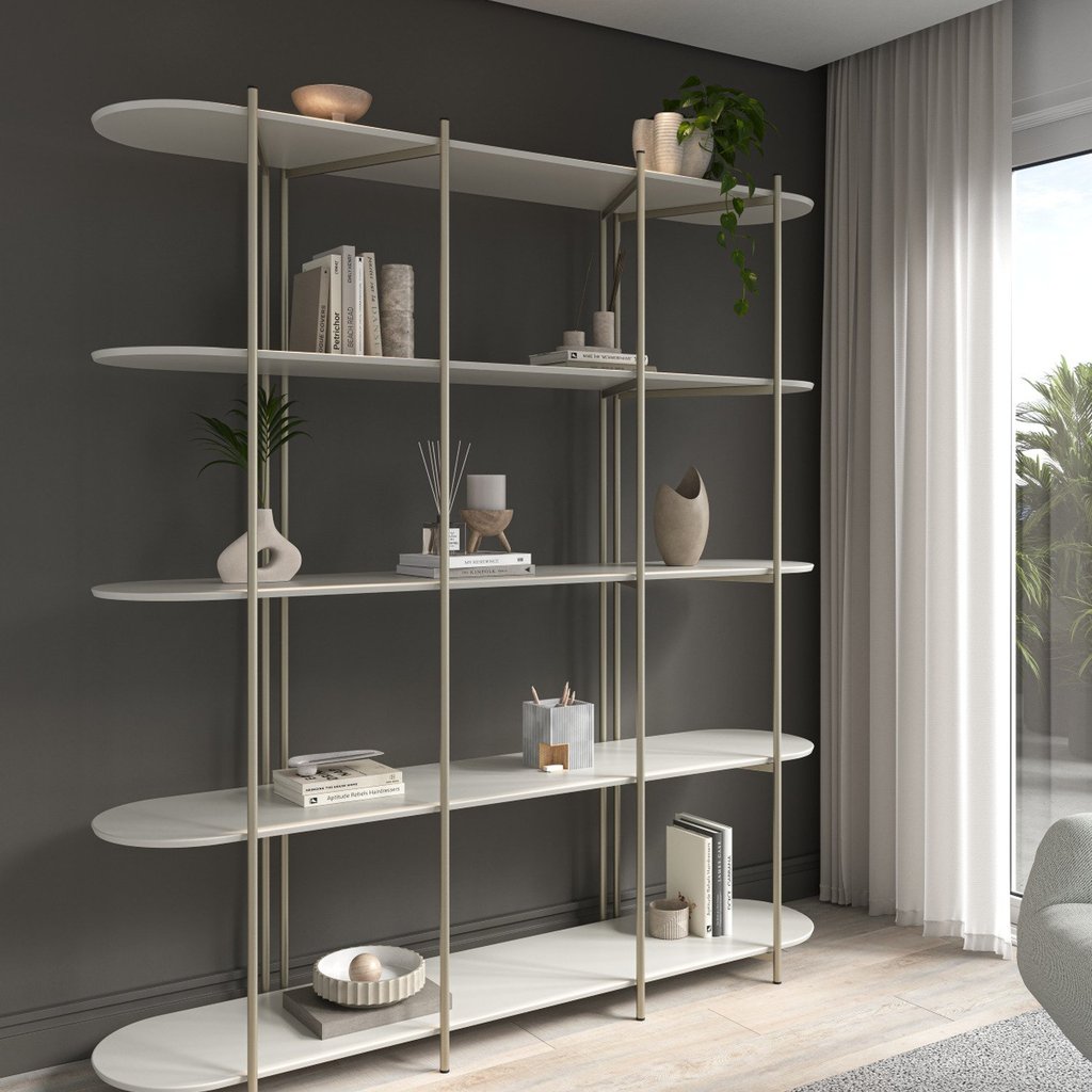 Estante Multiuso Livreiro Orgânica Industrial Enya 195,8cmx180cm  Branco/Champanhe em Oferta na Shopee