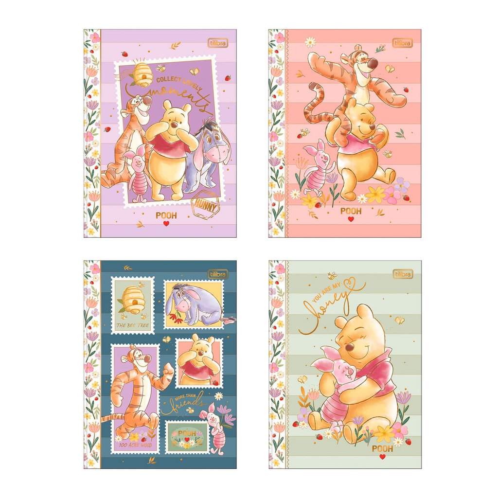Caderno brochura capa dura colegial 10x1 160 folhas Pooh Tilibra