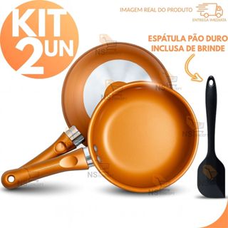 Kit Frigideira de Cerâmica Antiaderente Premium + Espátula  Silicone Pão Duro, Cabo Ergonômico e Revestimento Cobre em Oferta na Shopee