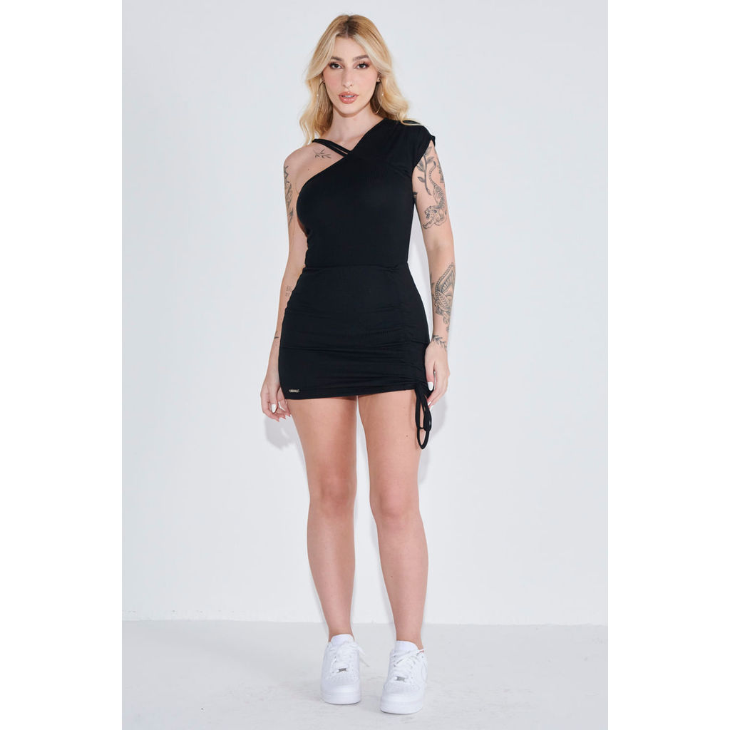 Detalhes do Vestido Curto Malha Canelado Planet Girls Preto