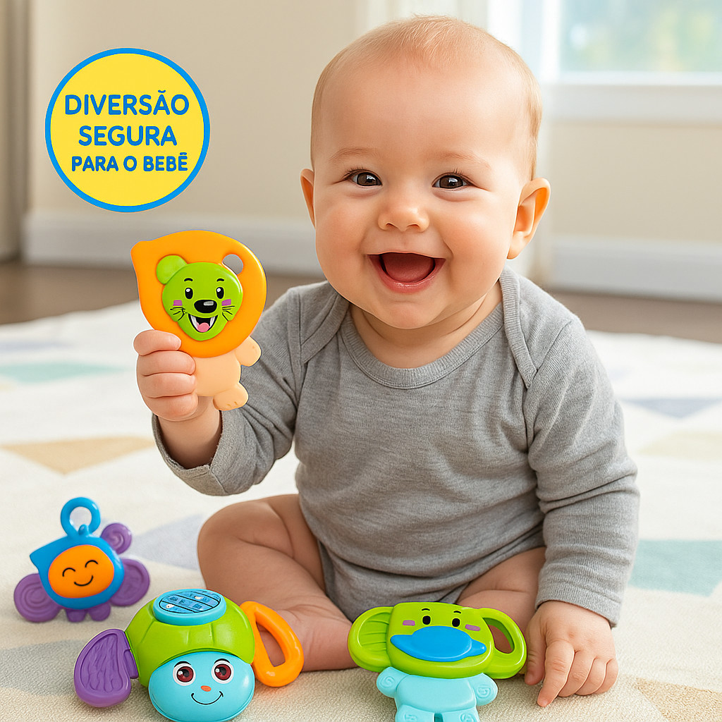 Kit de Chocalhos Para Bebê Bichinhos Brinquedo Sensorial com Cores, Sons e Texturas