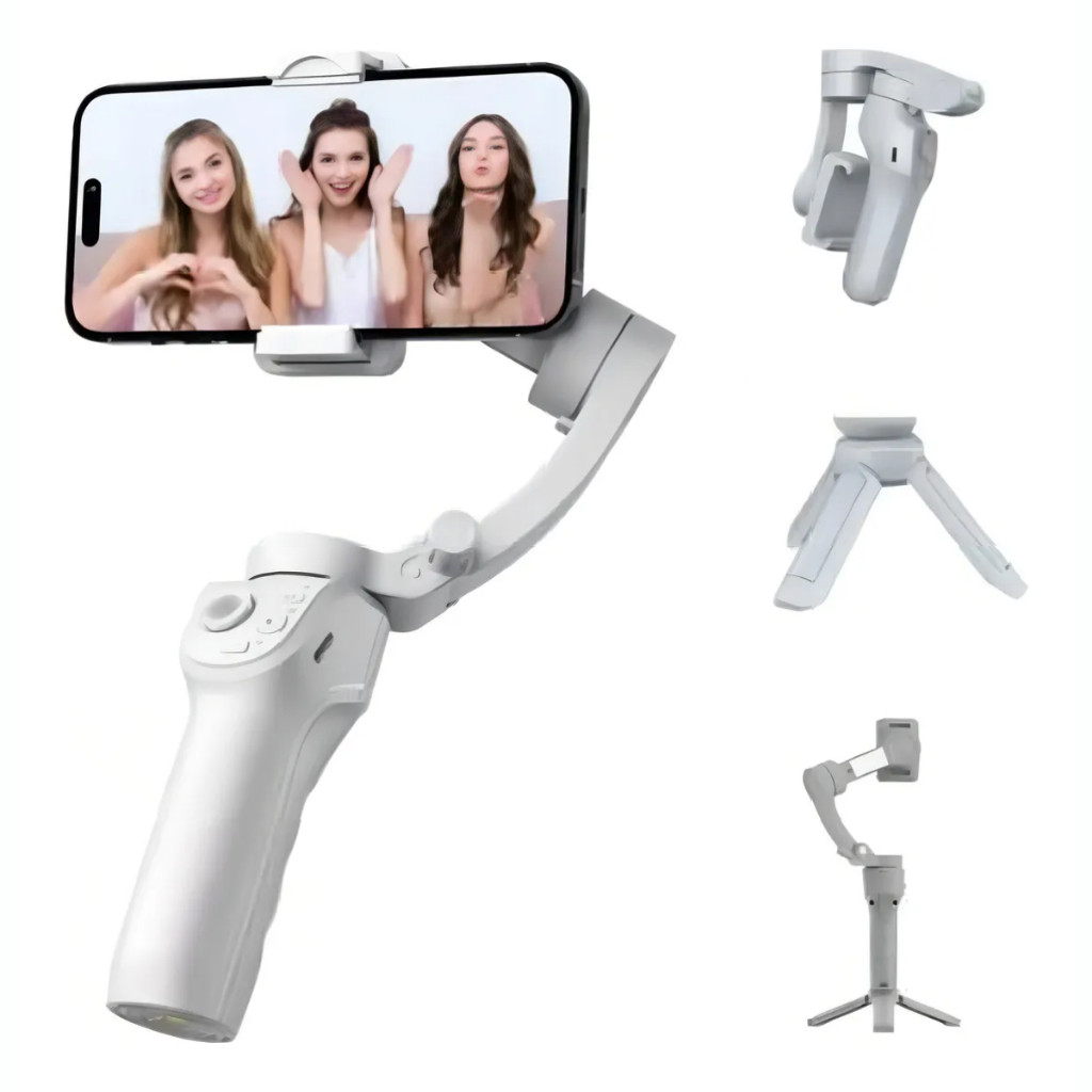 Estabilizador Gimbal Peining M01 3 Eixos para Celular – Dobrável, Cinza, Bateria de Longa Duração 3600mAh