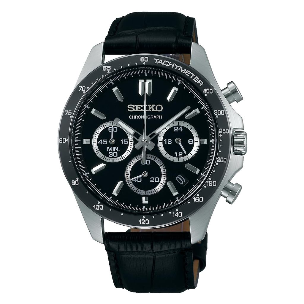 Seiko Watch SBTR021 Relógio cronógrafo de quartzo masculino (três linhas horizontais) Preto