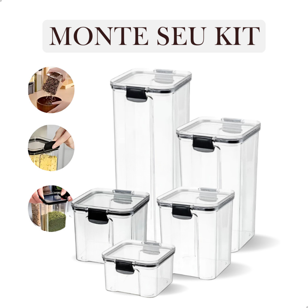Monte seu Kit de Potes Herméticos para Mantimentos Cozinha Despensa Armário em Oferta na Shopee