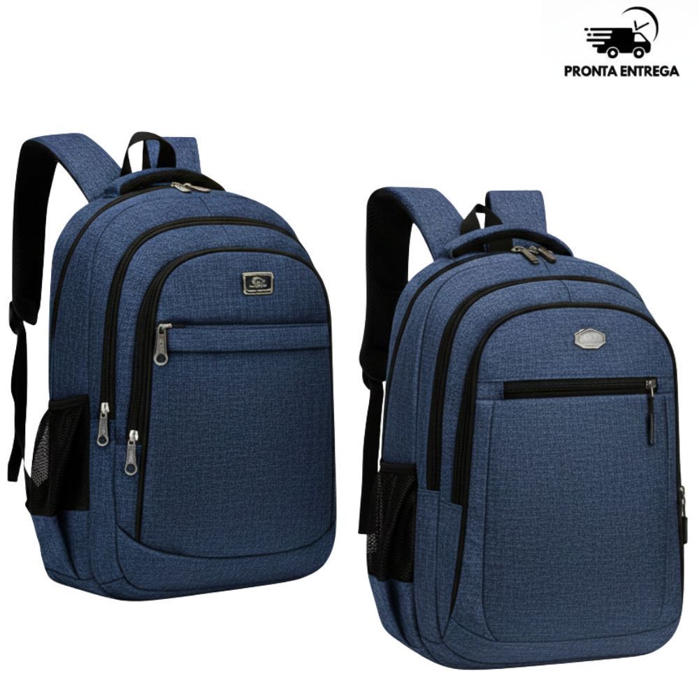 Kit 2 Mochilas Bolsa Viagem Resistente Coreana Masculina Feminina Escola Trabalho - Azul