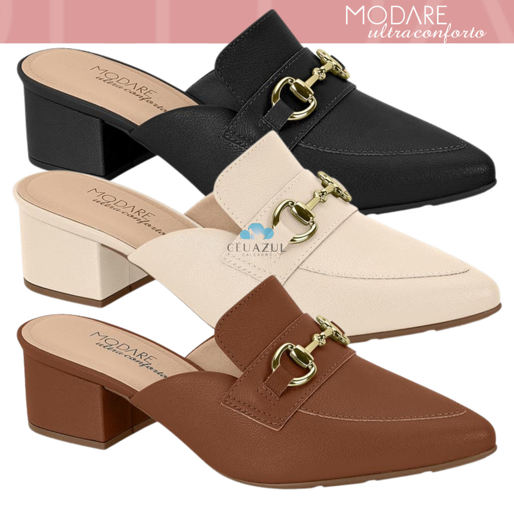 Mule Modare Feminino Salto Bloco Bico Fino Conforto em Oferta na Shopee