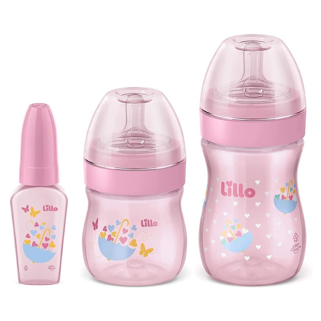 Kit de Mamadeira Primeiros Passos 50/150/240ml Rosa - Lillo em Oferta na Shopee