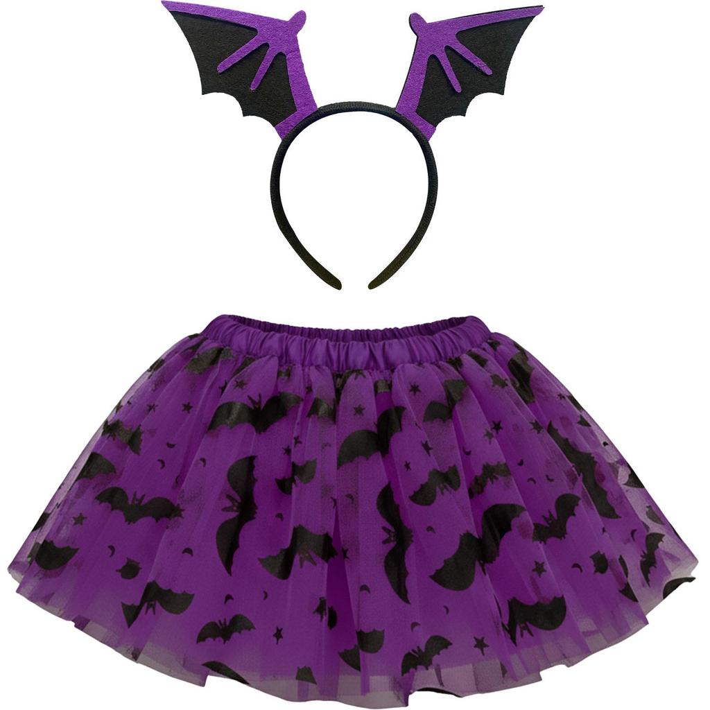 Fantasia Infantil pra Menina Barata Kit Saia e Tiara Morceguinha Vampira Roxa ou Laranja em Oferta na Shopee
