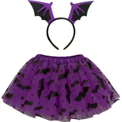 Fantasia Infantil pra Menina Barata Kit Saia e Tiara Morceguinha Vampira Roxa ou Laranja