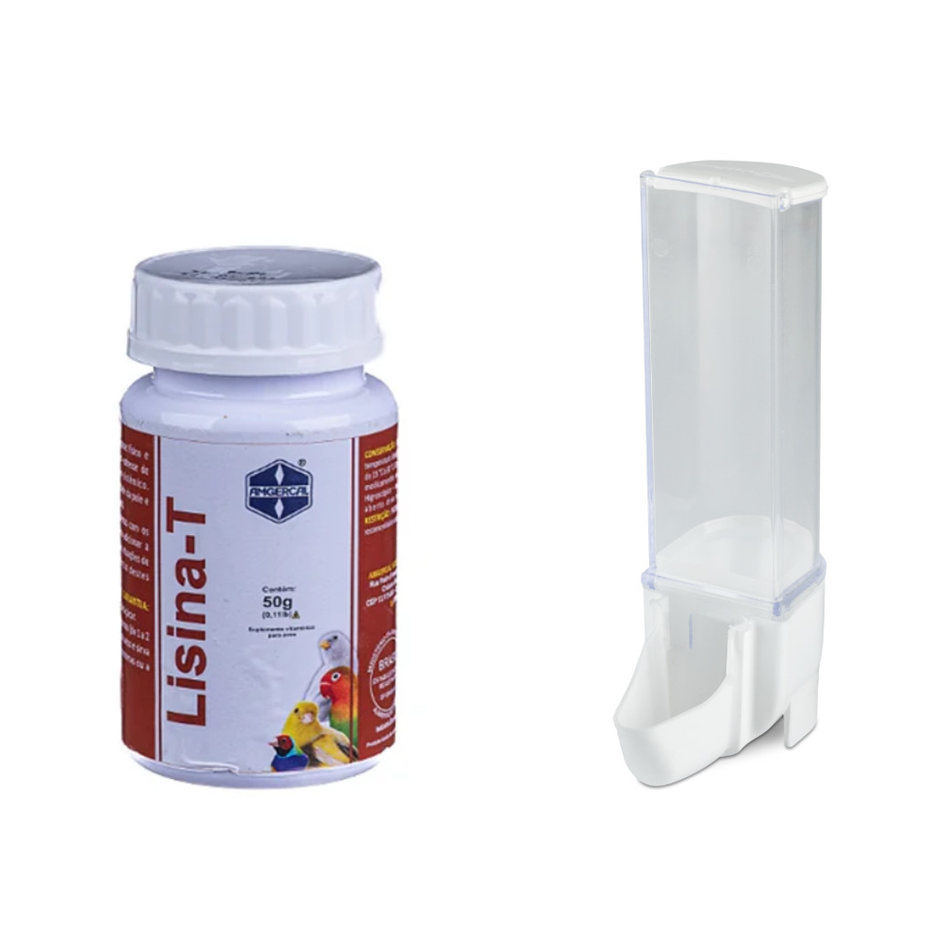 Lisina T Amgercal (50g) + Comedouro Automático Sertão Natural Malha Larga (100ml)