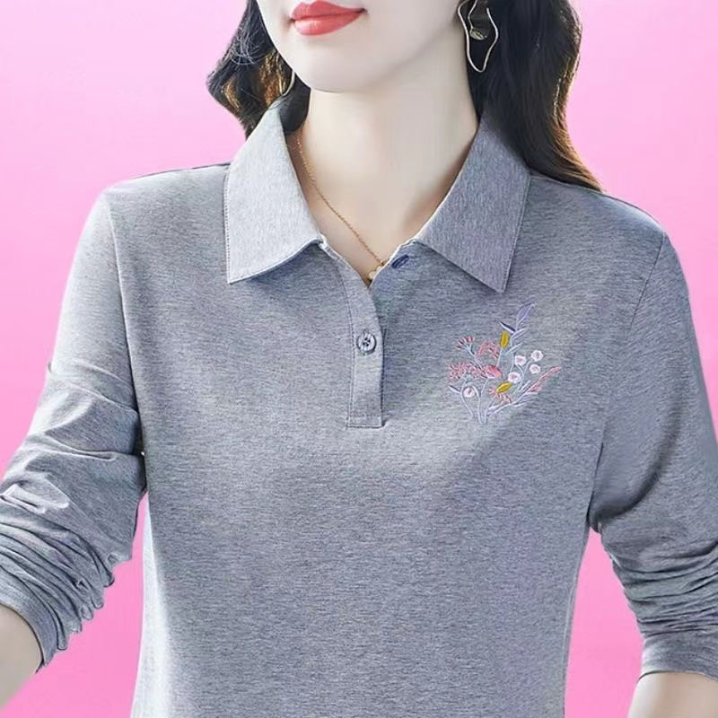 Camiseta de manga comprida feminina primavera 2026 novo estilo elegante redução de idade estilo ocidental mãe camisa pol