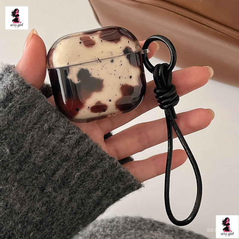 Capa protetora requintada de ágata preta com pintas, adequada para AirPods 1 2 3 Pro 2 4 ANC Pro2 Pro3 2025, equipada co