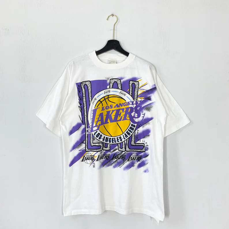 Camiseta Masculina Feminina Oversized Estampa Logo Los Angeles Lakers Grafite Roxo Amarelo T-shirt Streetwear Unissex