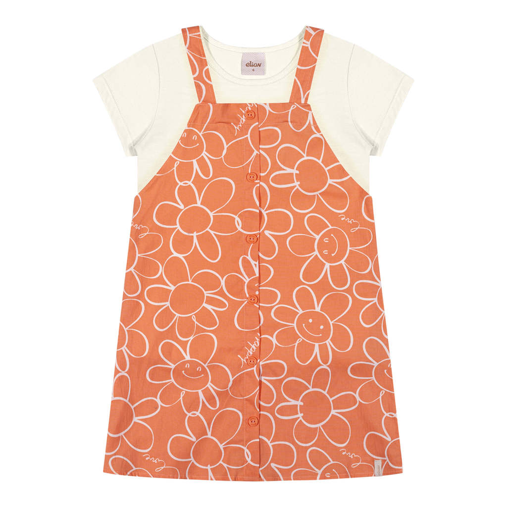 Conjunto Infantil Menina Blusa e Vestido Floral Elian Branco