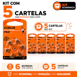 Pilhas Baterias Auditivas Foxlux 312 PR41 Kit com 30