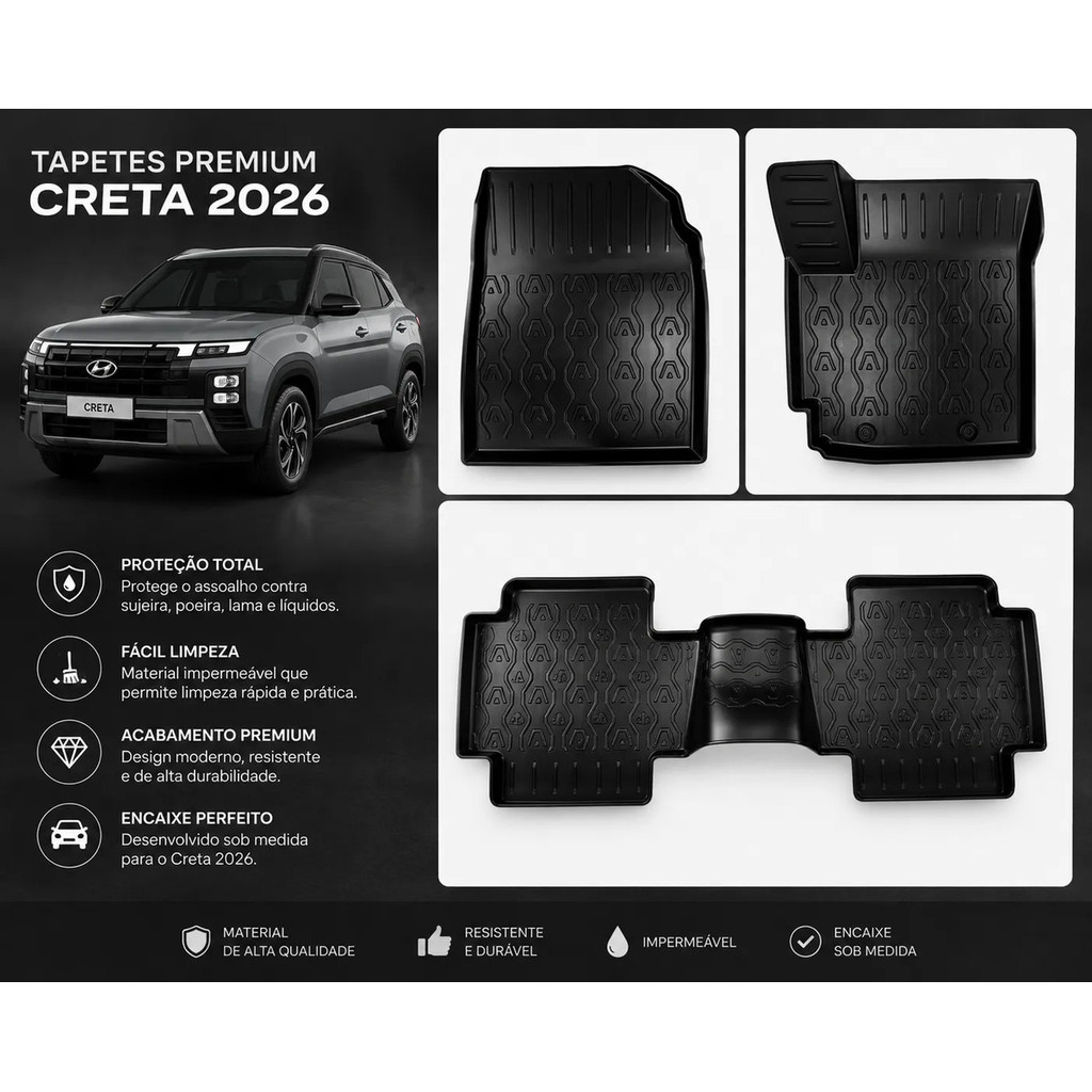 Tapete Bandeja Novo Creta 2025 2026 2027 3 Peças Tpe Flexível