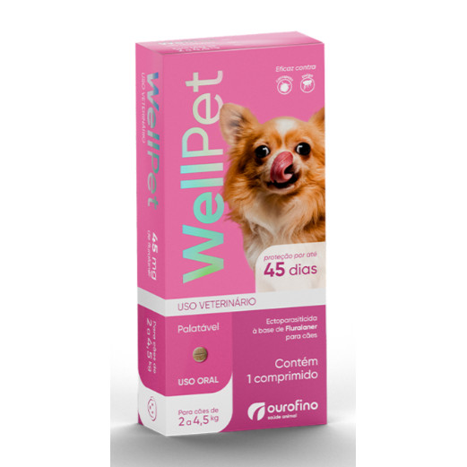ANTIPULGAS E CARRAPATOS WELLPET 45mg PARA CÃES ENTRE 2 E 4,5kg