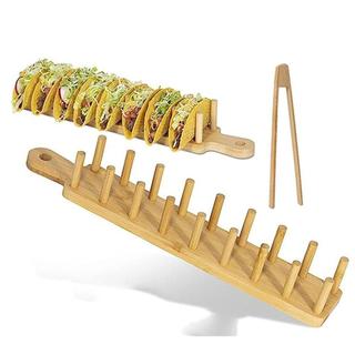 Rack De Placas LYNDON Taco , Suporte De Bambu Ecológico , Kit De Servidor De Aperitivo Com Pinças De Alça