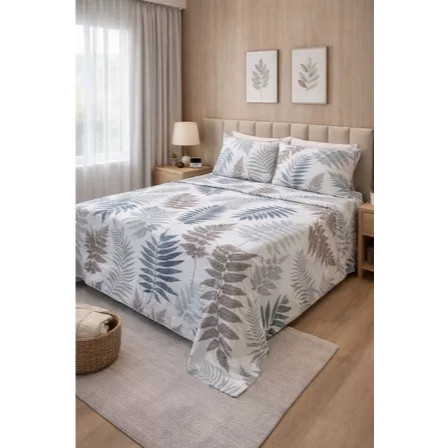Jogo de Lençol Cama Queen Estampado S/Elástico Micropercal 500 Fios Toque Macio Algodão