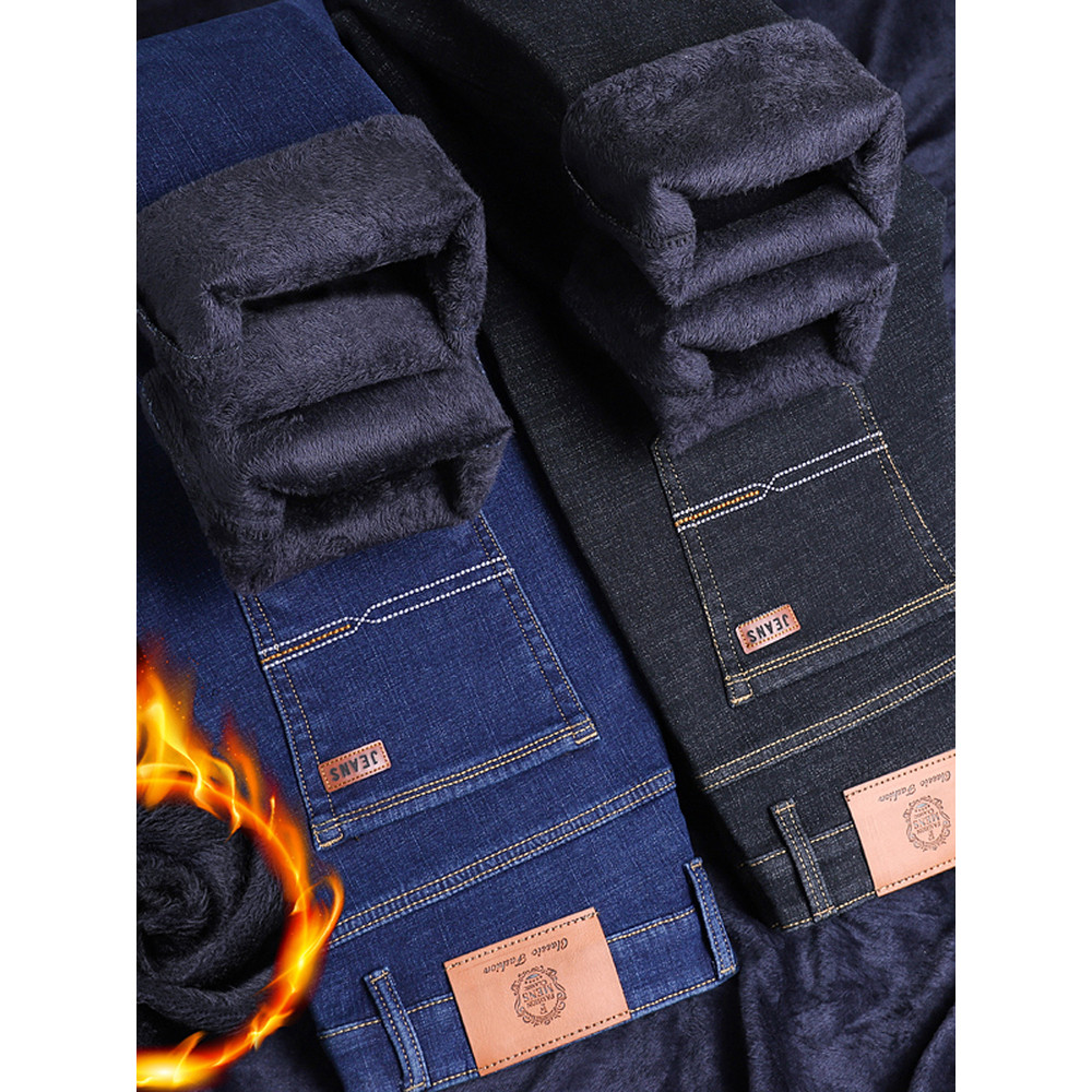 Outono inverno estilo forro de lã roupas masculinas de alta qualidade roupas masculinas negócios Denim forro de lã calça