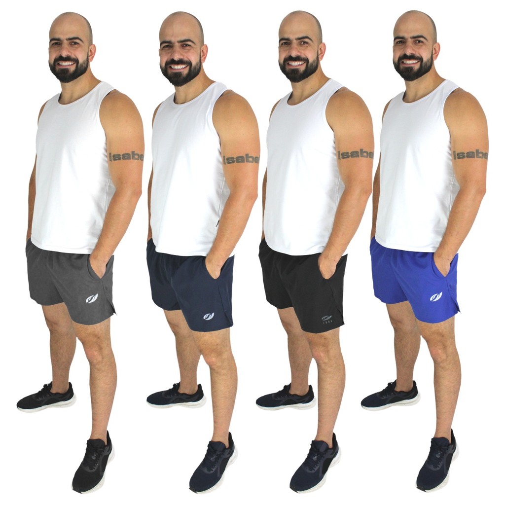 Kit 4 Shorts Masculino Corrida Treino Academia Curto Com Elastano Academia Elástico e Bolso