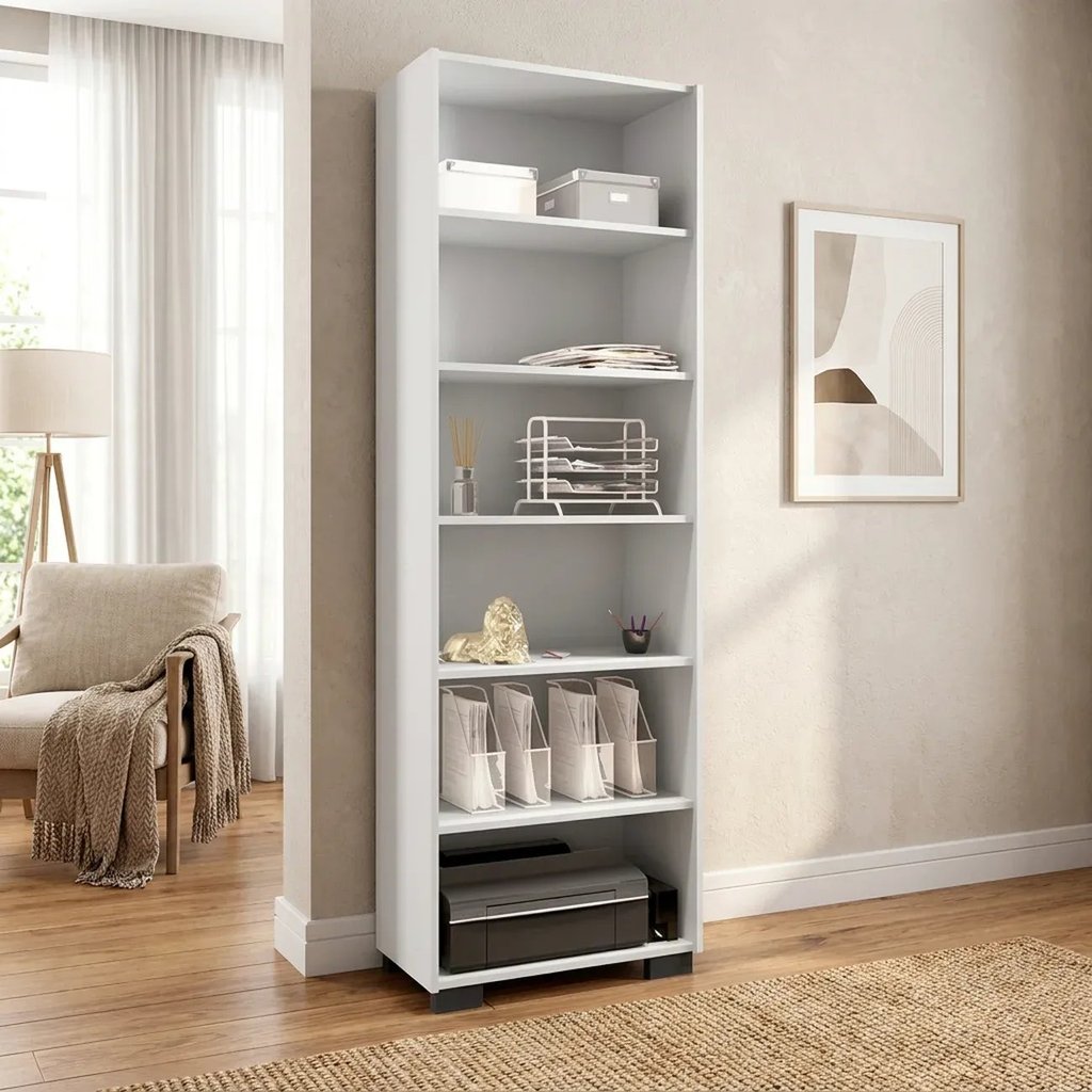 Estante de Livros 5 Prateleiras Office 188CMX60,5cm Branco Tx Branco TX