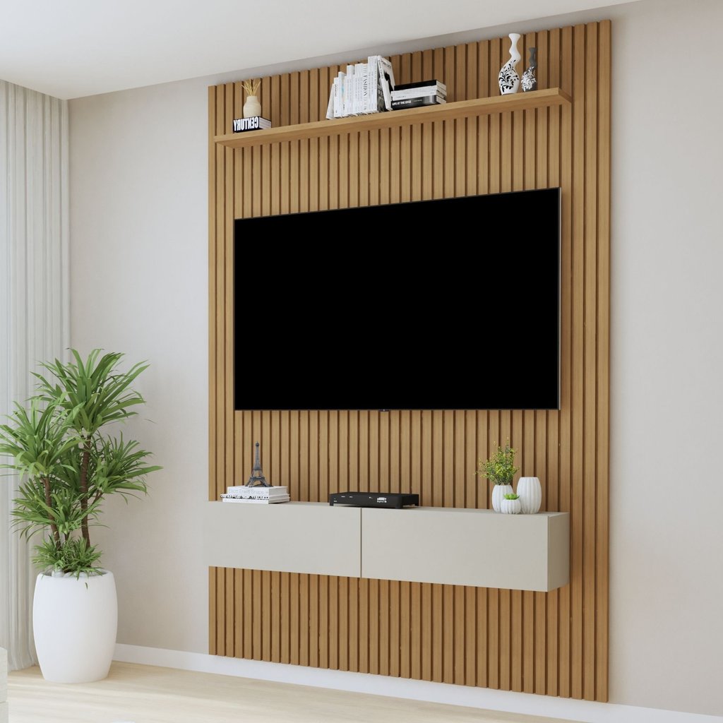 Painel para TV até 50 Polegadas MDF 134CMX218CM Frisado Curitiba Marrom 134