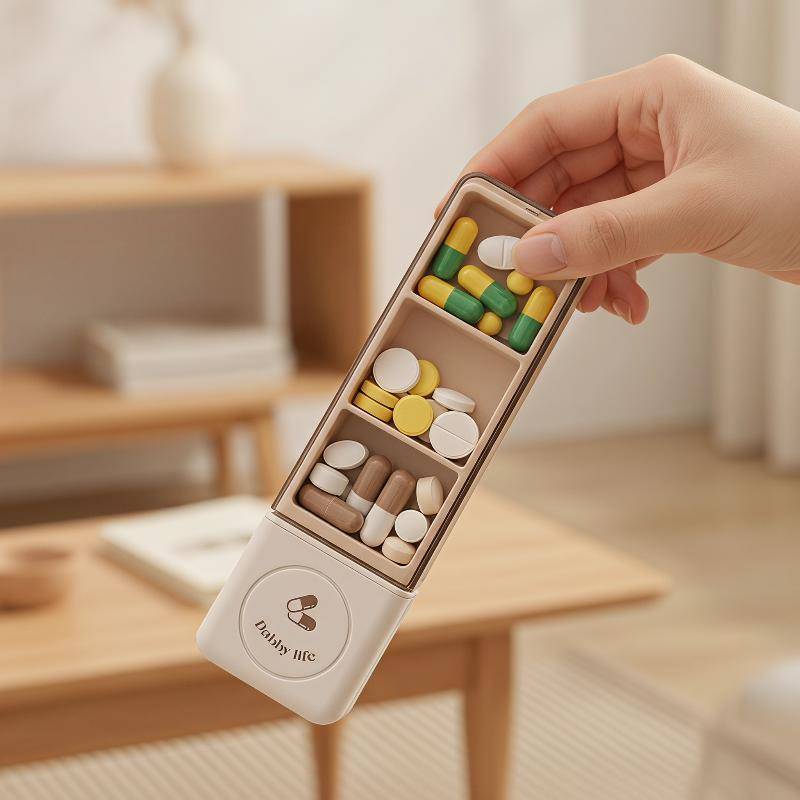 (Cassiopeiahg) Organizador Portátil De Comprimidos Com Cortador Embutido Mini Recipiente À Prova De Vazamentos E Umidade