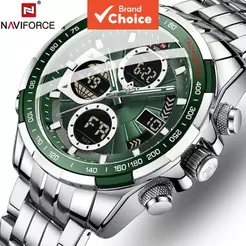 Naviforce Relógio Masculino Luxuoso Esportivo De Quartzo À Prova D'água LED Digital