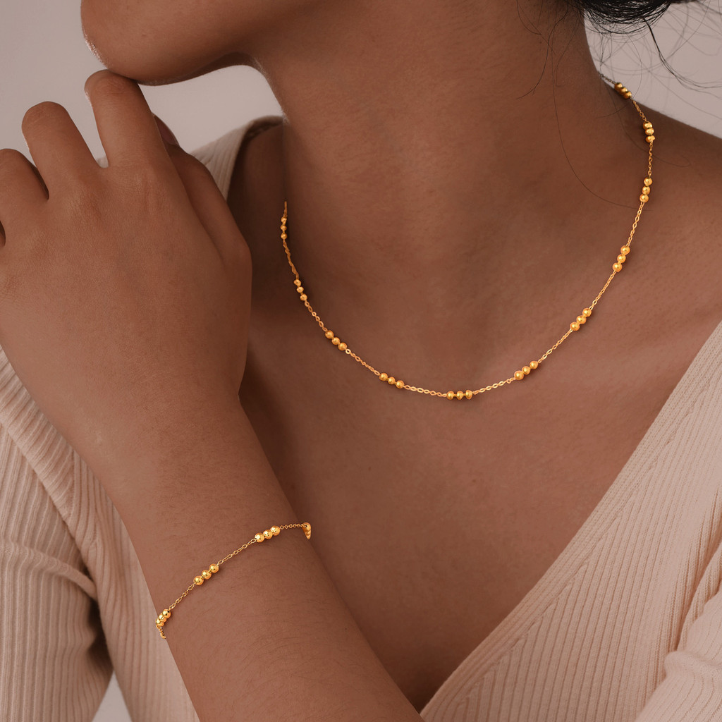 Jóias de aço inoxidável redondo grânulo frisado pulseira banhado a ouro senhoras moda acessórios de mão moda All-Match l