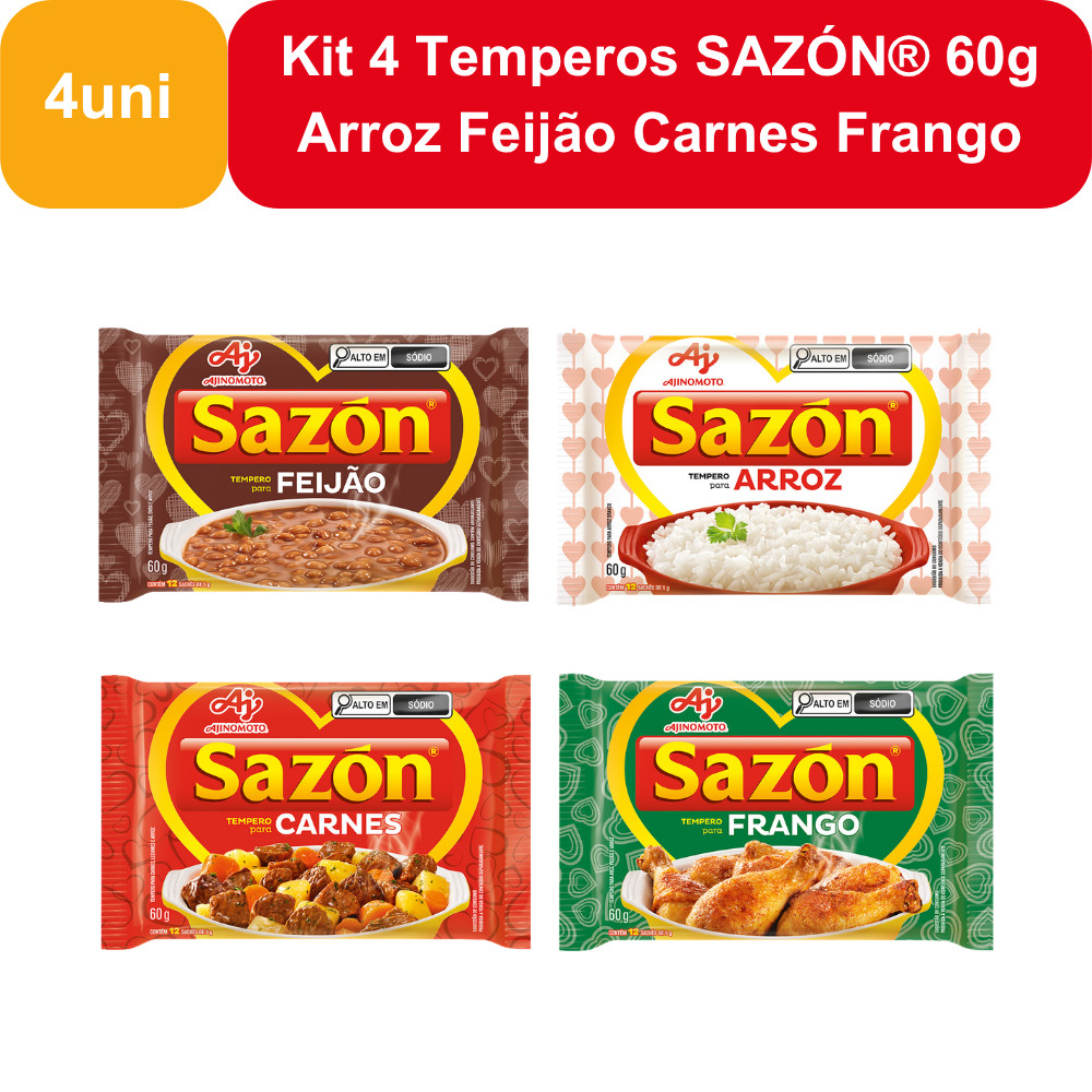 Kit 4 Temperos SAZÓN® 60g Arroz Feijão Carnes Frango - Tempero em Pó